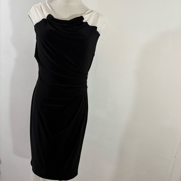 Lauren Ralph Lauren Dresses & Skirts - Lauren Ralph Lauren Ruched Sleeveless Dress Black White Size 8P Classic Stretch